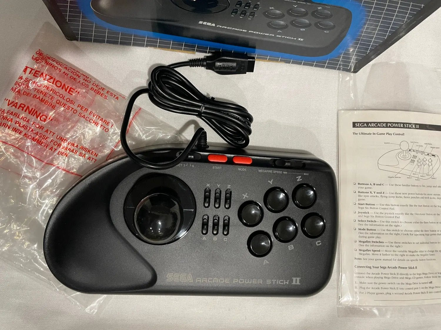 Manette Arcade Power Stick Pour Sega Megadrive - Version PAL En Boîte (sans Notice) - Occasion Fonctionnelle