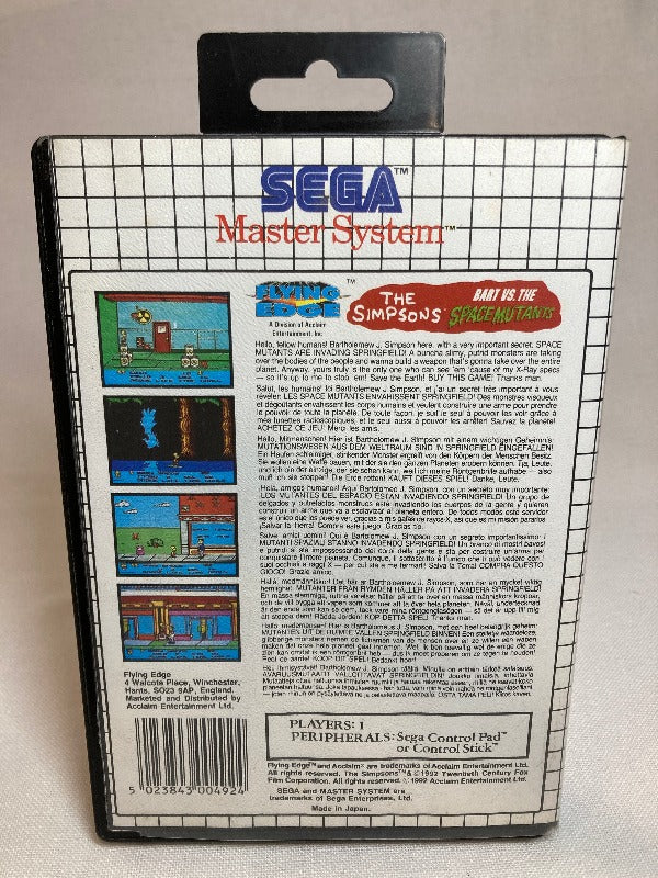 The Simpsons Bart vs. the Space Mutants – Sega Master System PAL